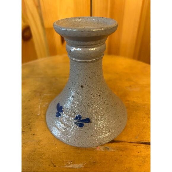 Vintage Salt Glaze Pottery Candlestick w/Heart Design - 4” high (8577) - Picture 3 of 6